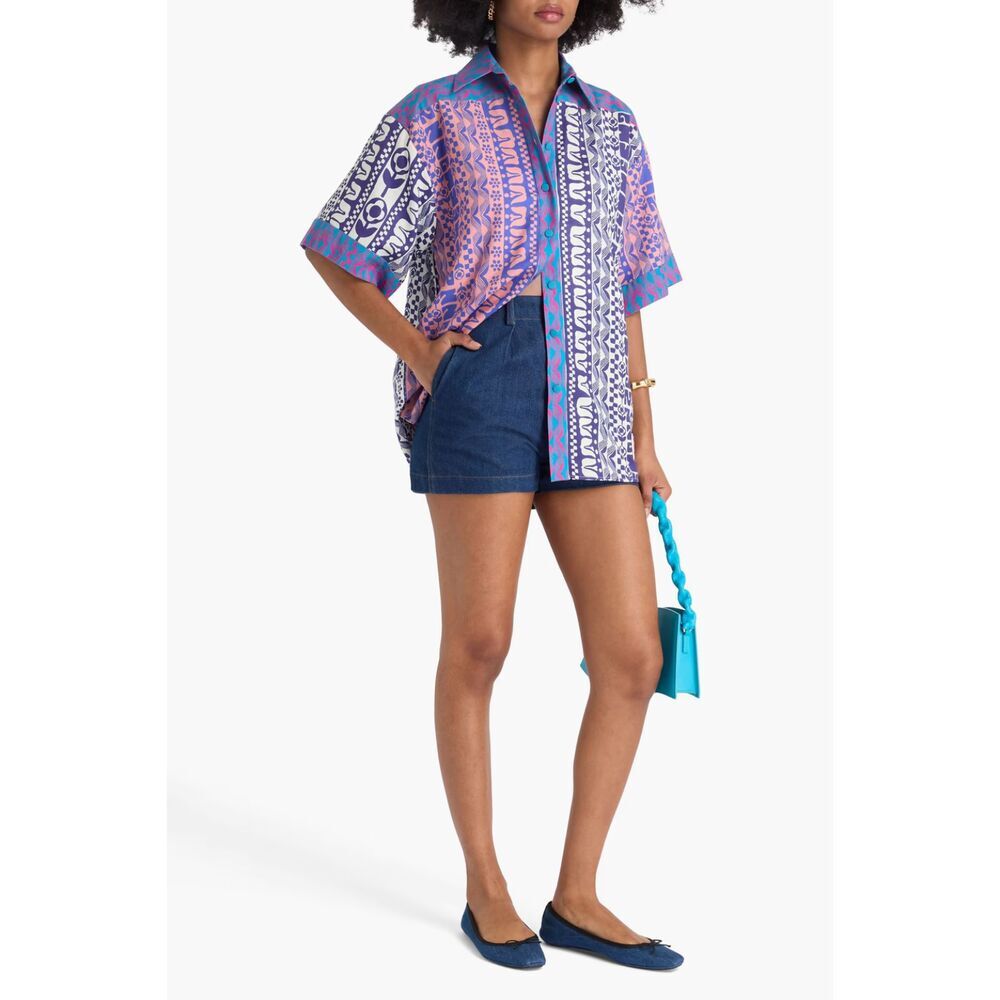 Zimmermann Boho Printed Button Down Top Pink Purple Blue Abstract Shirt